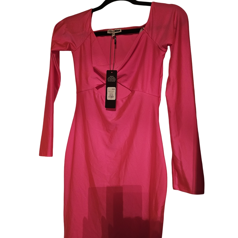 Fashion Nova Red Ruched Tie Front Bodycon Dress